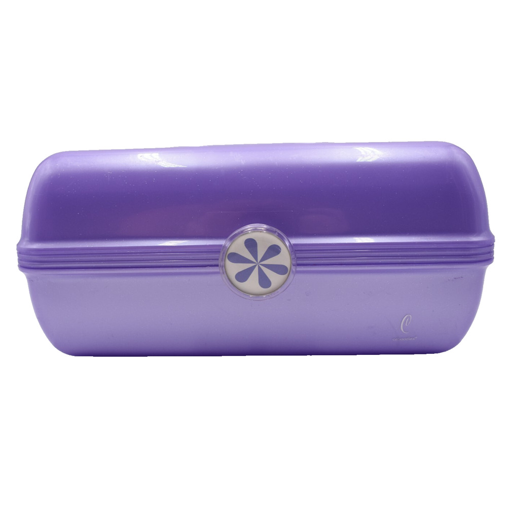 Vtg Caboodles Purple Glitter Midsize Makeup Case w/Flower Latch #2622 USA Made